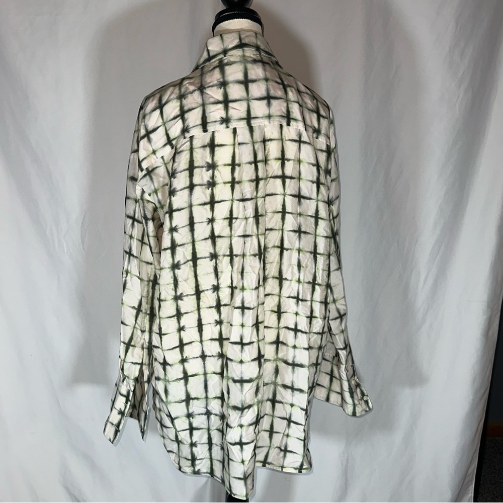 COS • 100% Silk Print Blouse **SEE MEASUREMENTS** Off-White Green Oversized - Picture 8 of 15